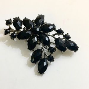 Vintage Black Floral Brooch Pin